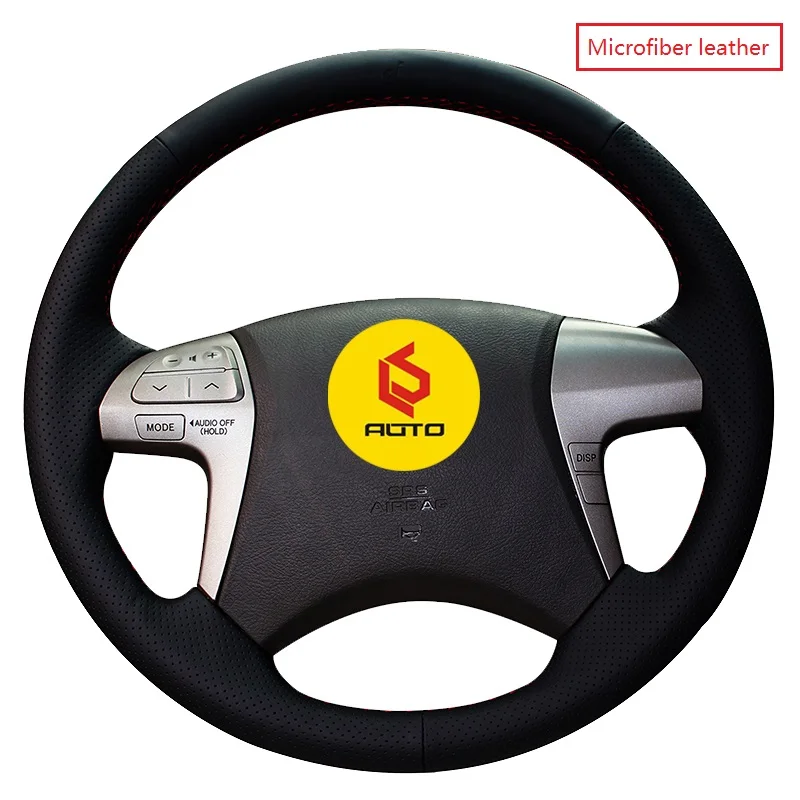 black genuine Оплетка на крышке рулевого колеса для Toyota Highlander 2009- Camry 2007-2011 кожаный чехол на руль авто аксессуары - Название цвета: black genuine