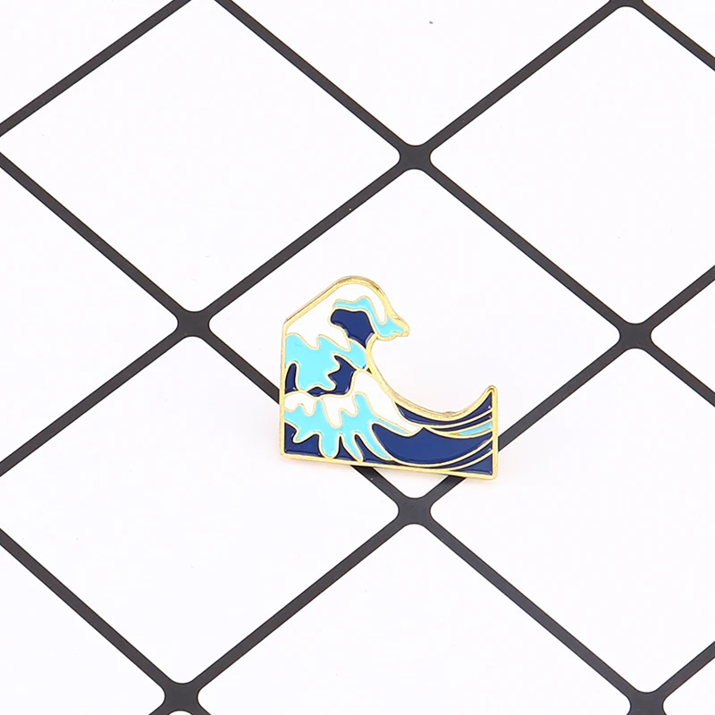 Cartoon Wave Brooches Pins Button Men Women Denim Jacket Backpack Accessories Badge Ocean Jewelry Decoration Gift | Украшения и