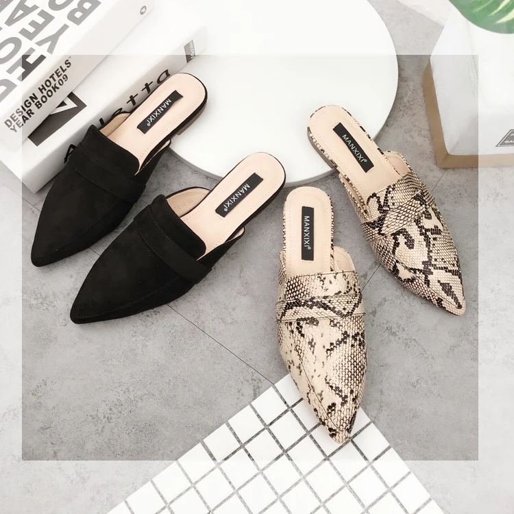 Spring and Summer New European and American Foreign Trade Snake-skin Deep-mouthed Flat-soled Sandals and Slippers
