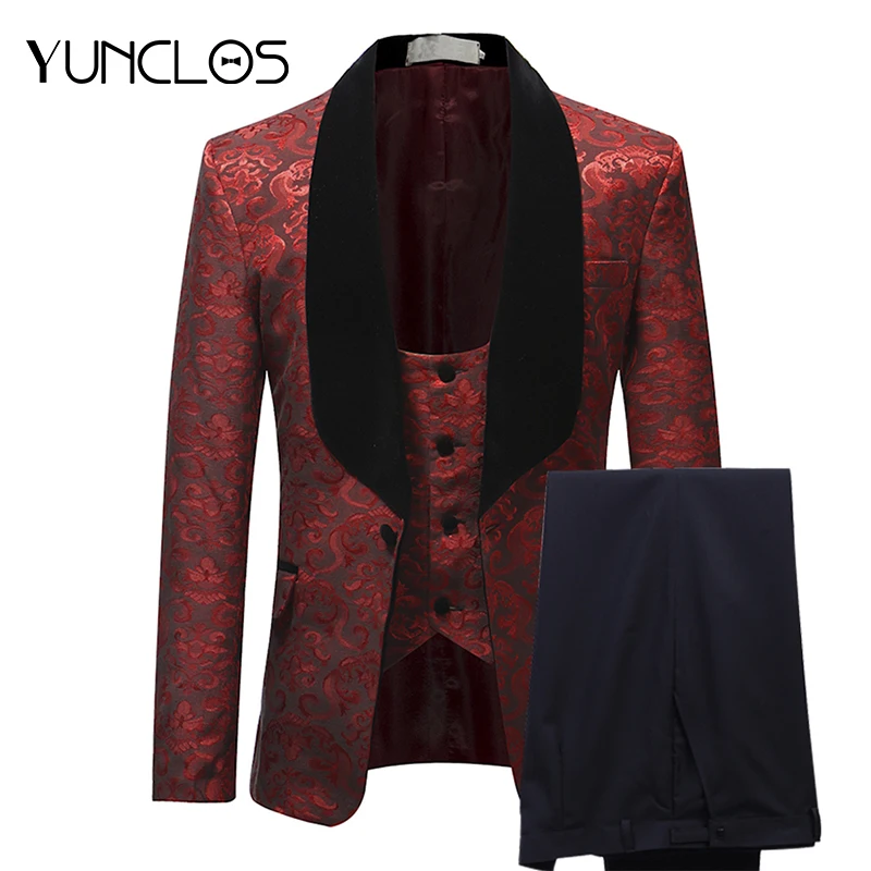 Костюм мужской красный/бордовый с воротником шалью 3 предмета|Костюмы| |