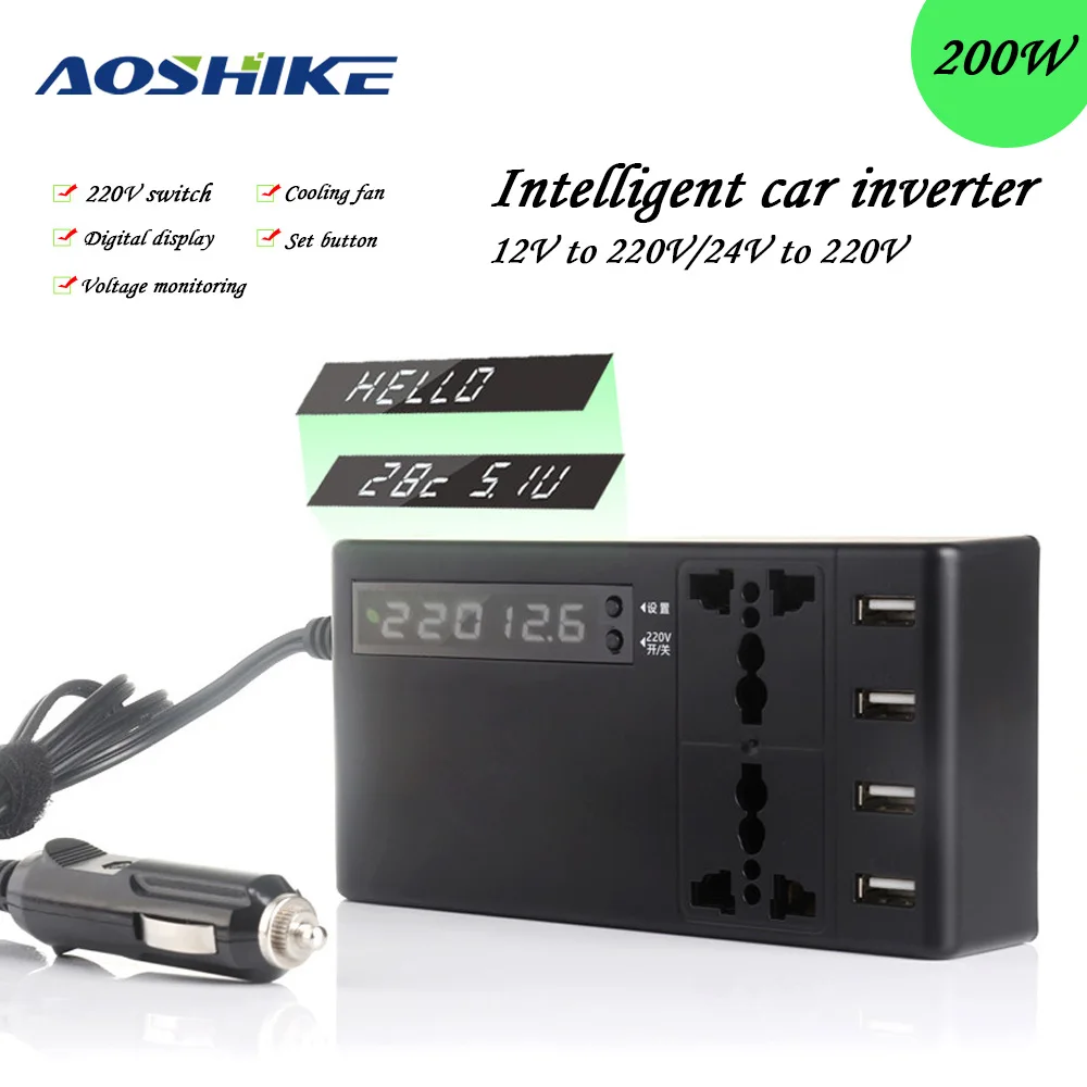AoshikeCar инвертор питания DC 12 В к AC 220 4 USB Автомобильные аксессуары модифицированный