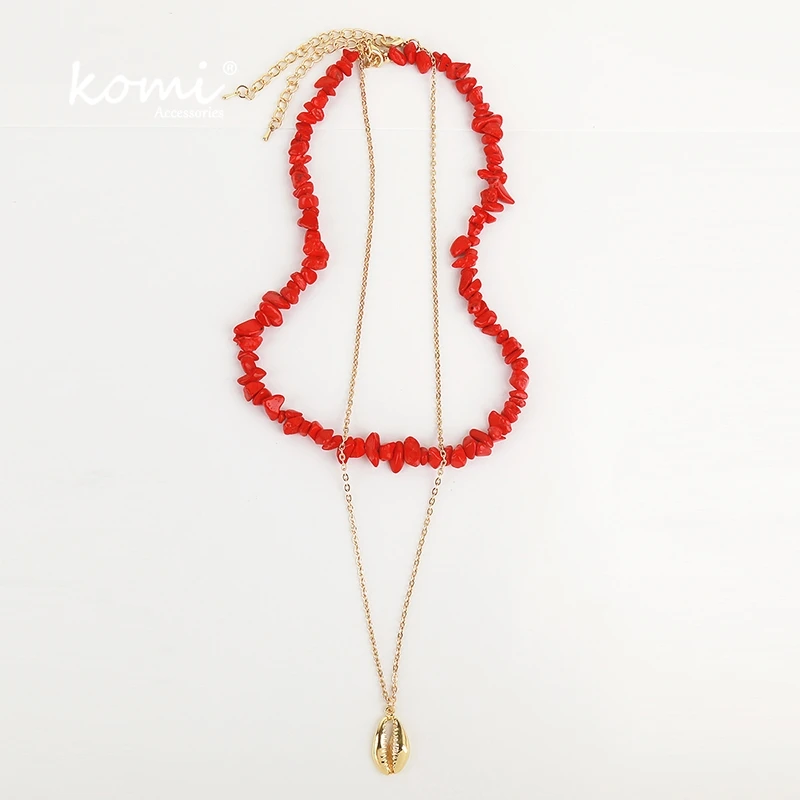 B40213 KOMi 20Styles Bohemian Natural Stone Pearls Collar Pendant Necklace for Women Ethnic Chokers Shell Chain Statement Necklace Gift - Окраска металла: B40213