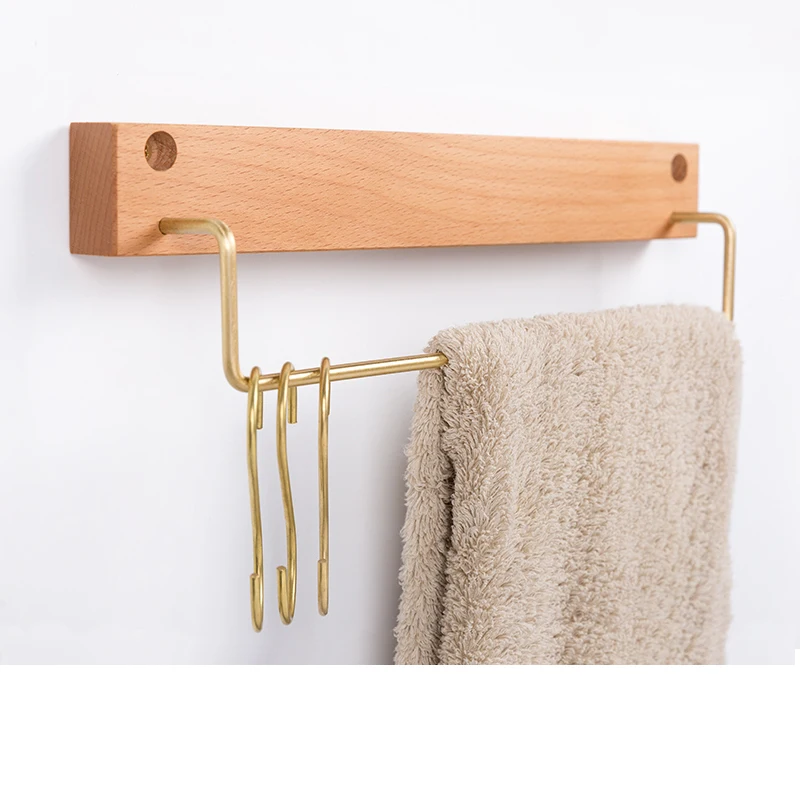 Wall Hook Wooden Clothes Hangers + Brass Towel Rack Hanging Ear Cup Hat S Key Storage Organizer Home Kitchen. | Дом и сад