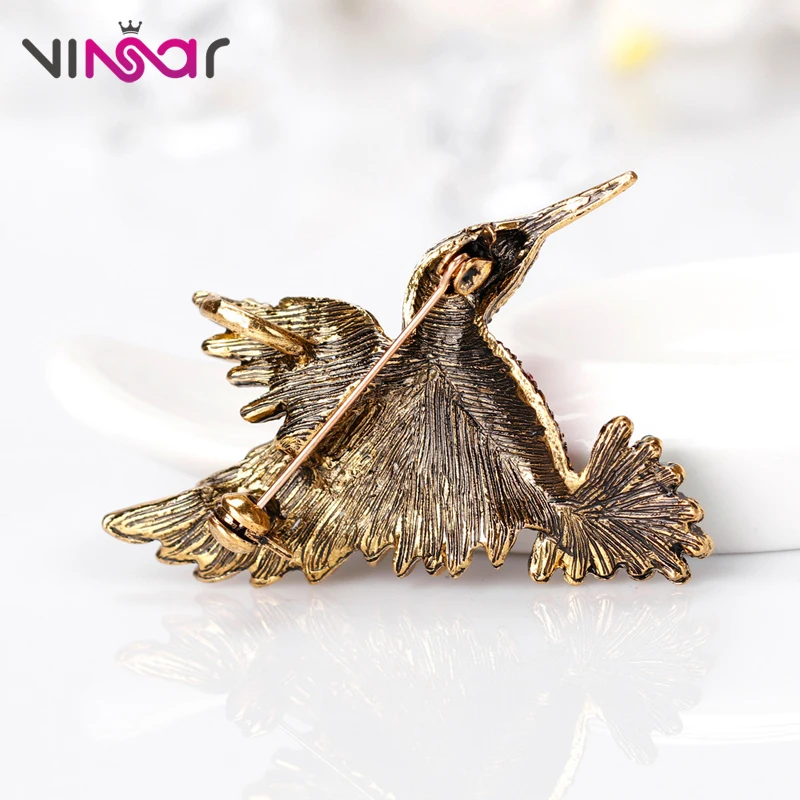 VINSAR Vintage Rhinestone Brooch Bird Ancient Gold Animal Brooches Women Cute Hummingbird Coat Sweater Pins Bijoux DW64 | Украшения и
