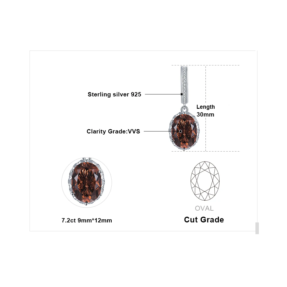 JewelryPalace 7.2ct овальной формы создан дымчатый кварц кубического циркония висячие серьги 925 пробы серебро чай Хрустальный цветок