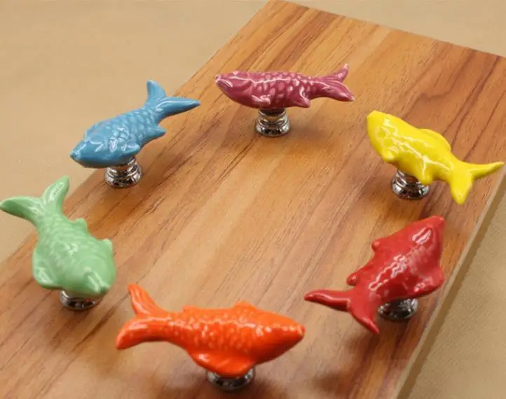 2 шт красочные рыбы керамические ручки для шкафчиков ящика дети комод ручка