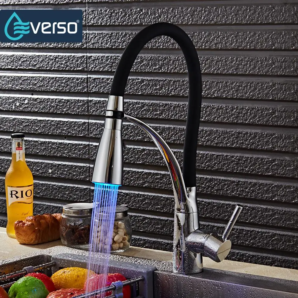 Выдвижной кухонный кран EVERSO черный хромированный смеситель с двойным