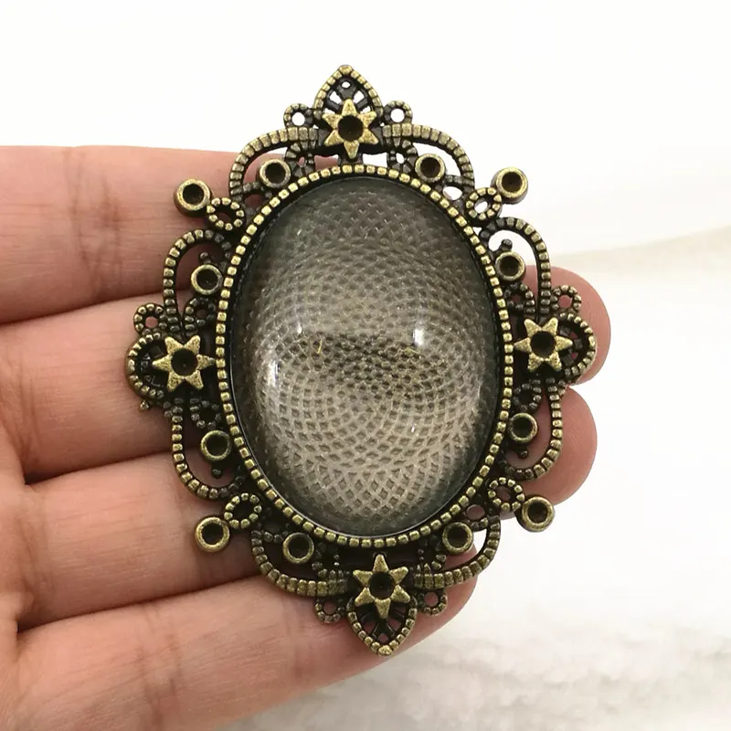 

20pcs/lot Inner size:30*40MM Metal Antique Bronze lace pendant Cameo cabochon Jewelry Necklaces Base Settings Finding