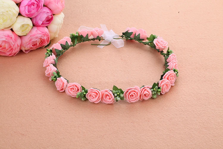 peach pink Высокое качество Свадебные девушки венок Цветок Цветочные короны для женщин голова Роза диадема гирлянда Мори девушка серии - Цвет: peach pink
