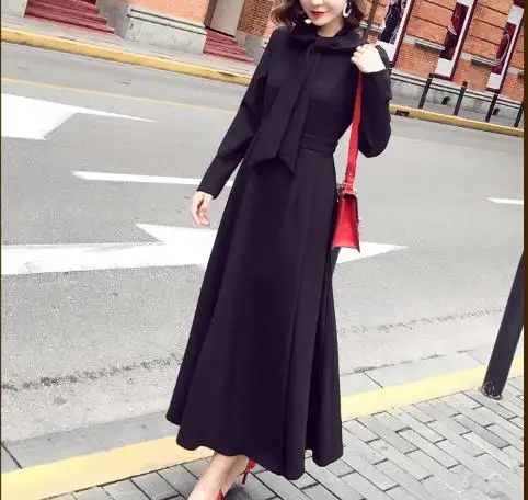 Винтажное зимнее 2018 элегантное женское платье в Корейском стиле черные женские