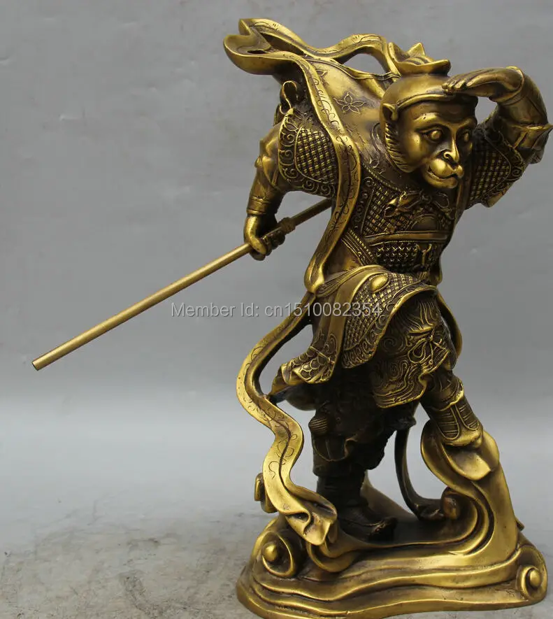 14 &quotКитайский медный стенд палка солнце Wu Kong Красивая статуя короля