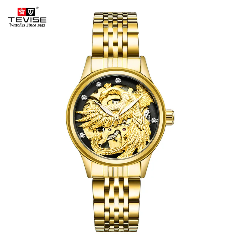 Tevise 2017 новые женские модные роскошные механические часы с бриллиантами золотые