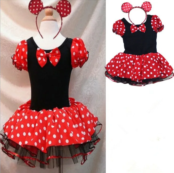 

Рождественское рождественское платье с Микки для девочек летнее цельнокроеное платье Детский сарафан милый детский балетный танцевальный костюм для выступлений красный горошек