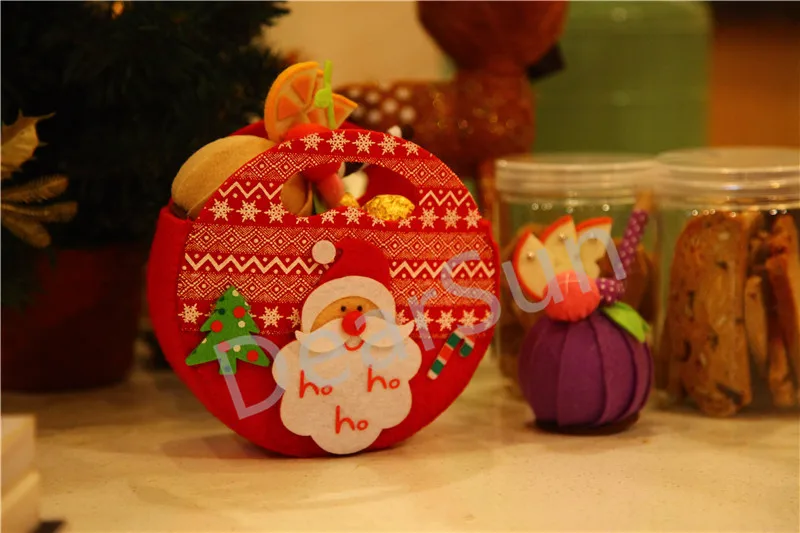 

20pcs Christmas Decoration Santa Bag Candy Packing Round Felt Bag Confection For Children Party Gift