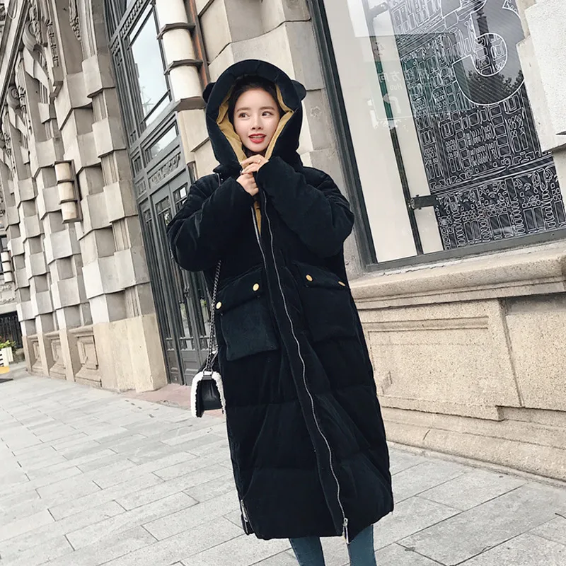Вельветовая хлопковая зимняя куртка для женщин Manteau Femme Hiver теплая длинная парка с