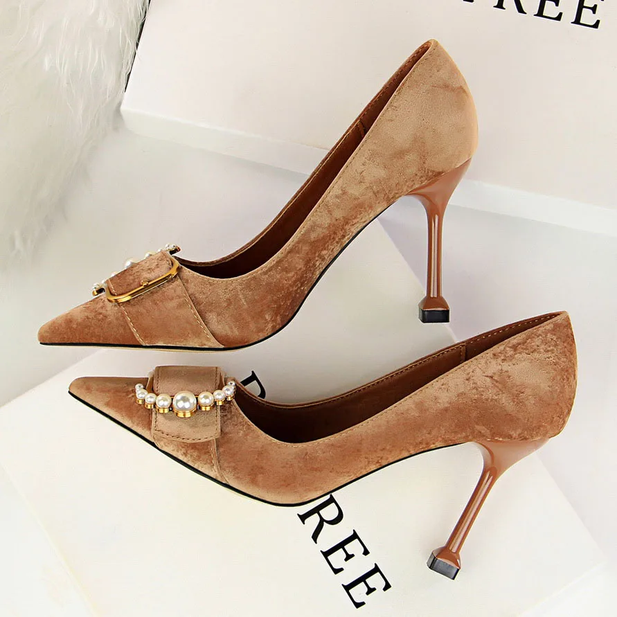 Heel Height 9cm HENGSCARYING/Брендовые женские свадебные туфли-лодочки на высоком каблуке 10 см; женские туфли-лодочки с острым носком; зеленый жемчуг; женская обувь на каблуках; Scarpins Talon Hauts - Цвет: Heel Height 9cm