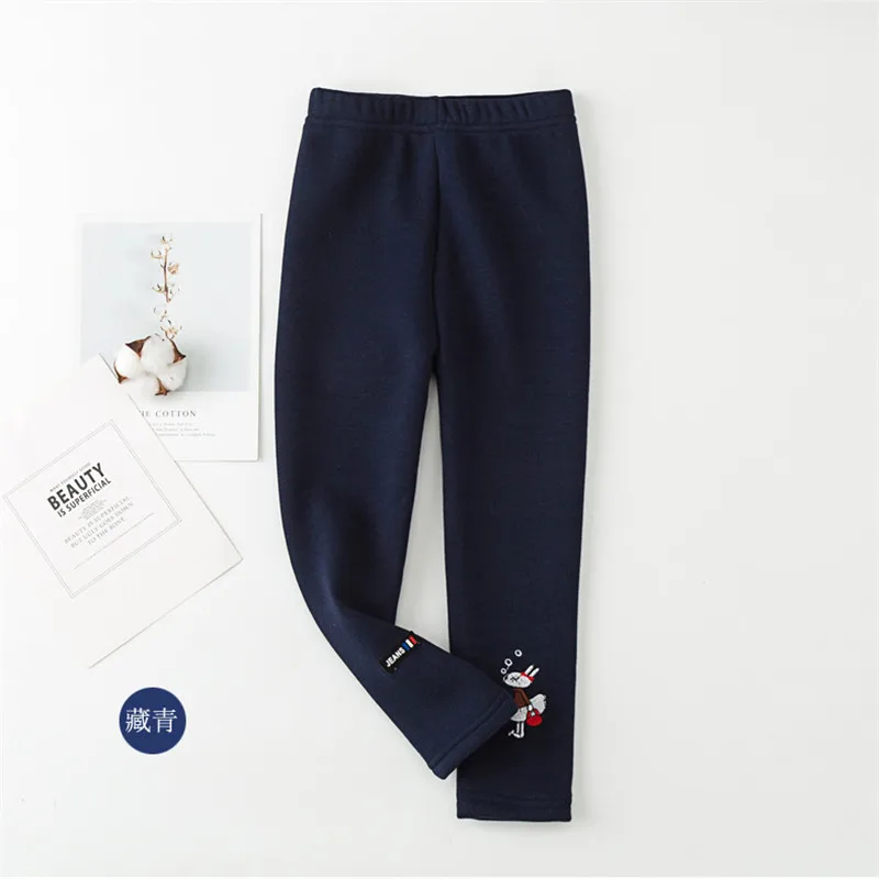 Rabbit Navy Blue От 3 до 8 лет, штаны для девочек зимние леггинсы для девочек бархатные теплые детские узкие штаны детские штаны плотные осенние детские длинные штаны - Цвет: Rabbit Navy Blue