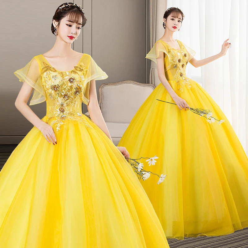 

Ruthshen, Новое поступление 2020, платья для Quinceanera, желтое бальное платье с блестками, пышное платье для выпускного вечера, платье с коротким рука...