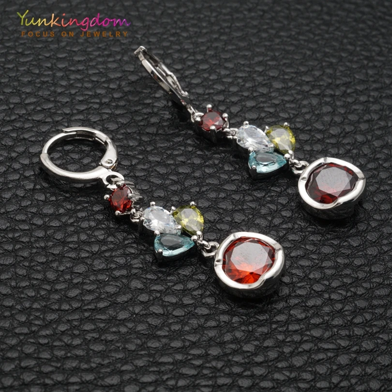 Yunkingdom Многоцветный Круглый Кристалл Циркон длинные висячие серьги для женщин