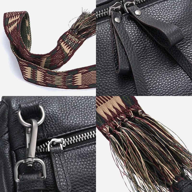 

Zency 100% Genuine Leather Hangbag Retro Women Messenger Bag Black Crossbody Purse Drum Shape Small Saddle Bags Female Shoulder