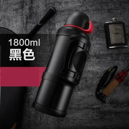 black 1800ML Термос с изоляцией из нержавеющей стали, 1л/2л, для путешествий на открытом воздухе, кофейные кружки, термос большой емкости, Вакуумная бутылка для воды, Термокружка - Цвет: black 1800ML