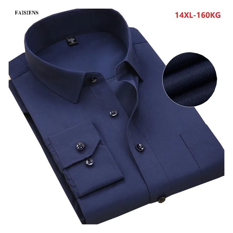 Мужская деловая рубашка с длинными рукавами, деловая, 7XL, 8XL, 9XL, высококачественная, осенняя, большая, 10XL, 14XL, мужская, белая, синяя, рубашка 48