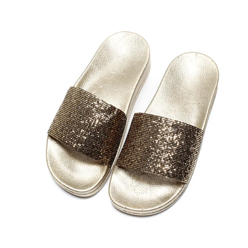 Cheelon Обуви 2017 Женщин Летом Плоским Тапочки Повседневная Слайды Открытый Bling