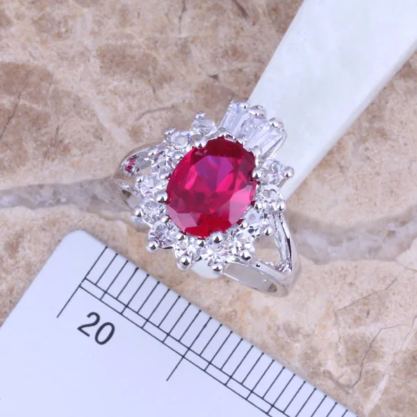 Набор украшений с красными фианитами сережки подвеской и кольцом Размеры 6 / 7 8