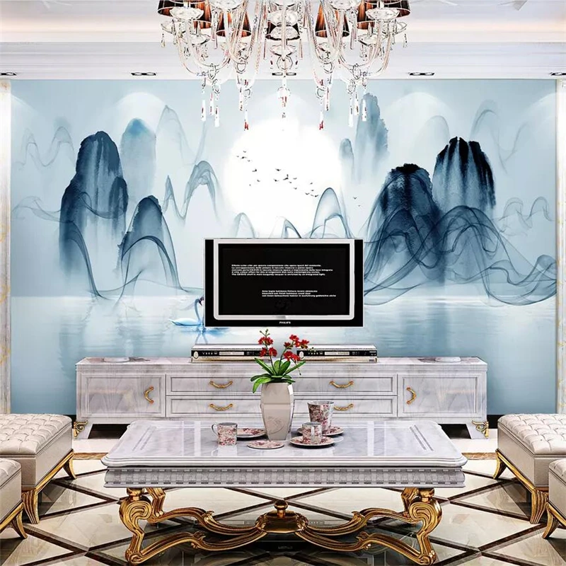 Wellyu пользовательские росписи 3d обои зимнее солнцестояние озеро Облако горы пик