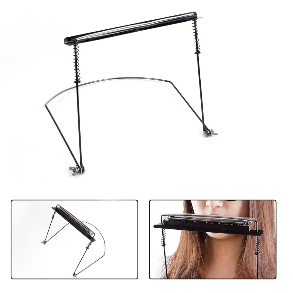 

Kmise Blues Harmonica Neck Holder 4-24 Holes Adjustable Suitable Harmonica Holder Stand Mouth Organ Metal Black