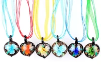 wholesale 6pcs necklaces handmade murano lampwork glass mixed color peach heart flower inside pendants charms cords necklaces
