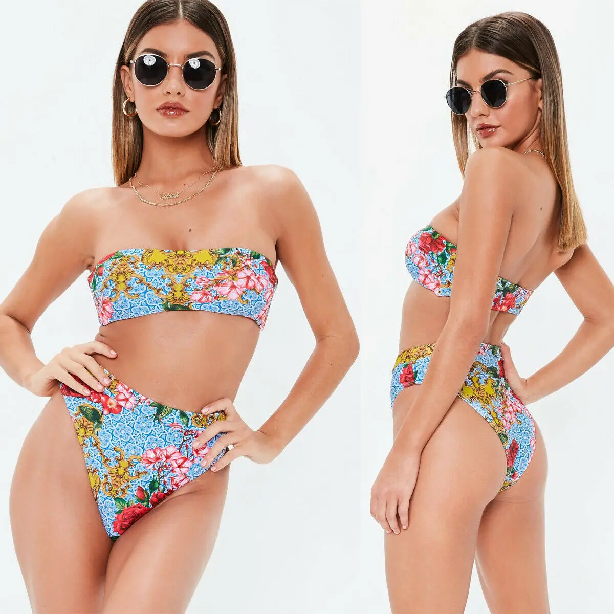 Женский купальник с высокой талией сексуальный бикини цветочным принтом