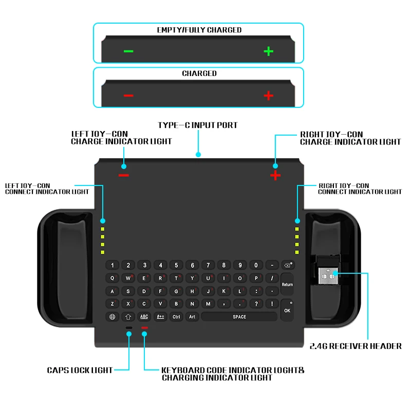 Беспроводная игровая клавиатура Data Frog, 2,4G, для Nintendo Switch, мини игровая клавиатура, контроллер для консоли Joy-Con NS