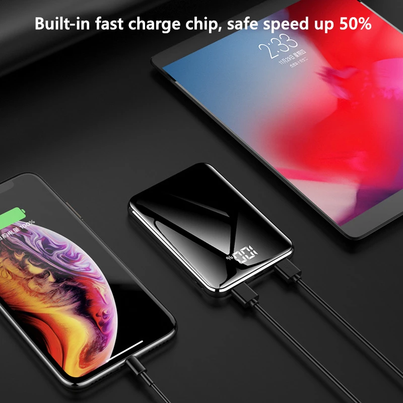 10000 мАч Внешний аккумулятор мини Ультра тонкое портативное зарядное устройство с