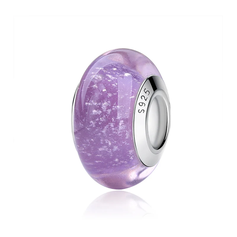 Fit Pandora браслет Серебро 925 пробы талисманы сердце Микки из муранского стекла с изображением цветка бусины для женщин Diy ювелирные изделия - Цвет: Princess Purple