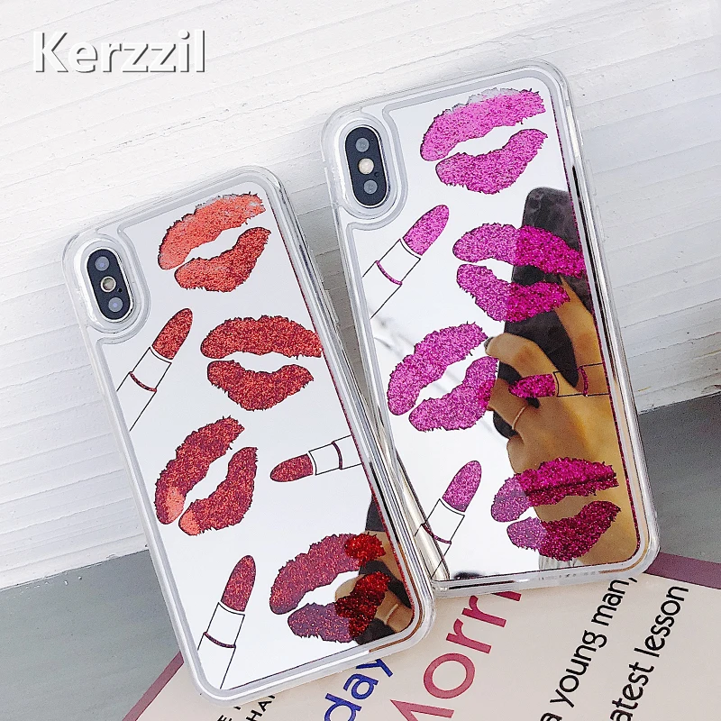 Kerzzil чехол для телефона с зеркальными губами и зыбучим песком iPhone 6 6S 7 8 Plus мягкий