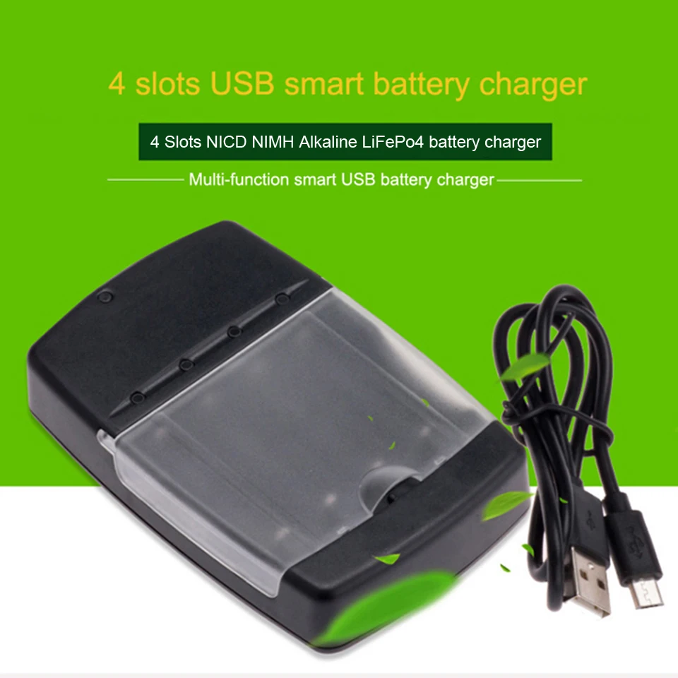 4 слота Смарт USB зарядное устройство для аккумуляторной батареи 1,2 в AA AAA NiMh NiCd 1,5 В щелочной 3,2 В LiFePo4 14500 10440