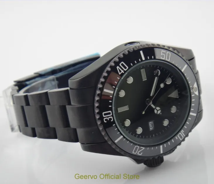 Черный циферблат GEERVO 43 мм Азиатский автоматический вращающийся керамический с