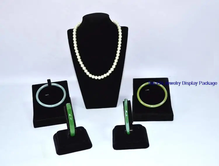 

Free Shipping 2015 Hot Selling Black Velvet Earl Silver Jewelry Display Stands Kit Necklace Bracelet Holder Organizer Cases