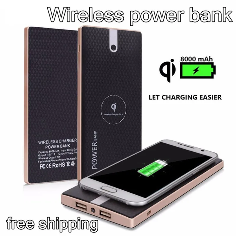 Горячая Wireless Power Bank 8000 мАч Android 2USB Интерфейс СВЕТОДИОДНЫЕ Фонари Портативный