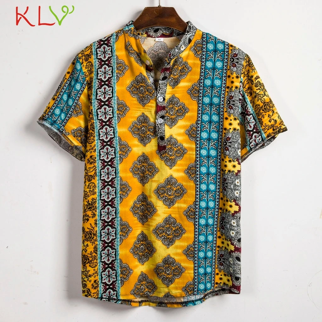 Мужская рубашка гавайская Летняя Пляжная с v образным вырезом и коротким рукавом