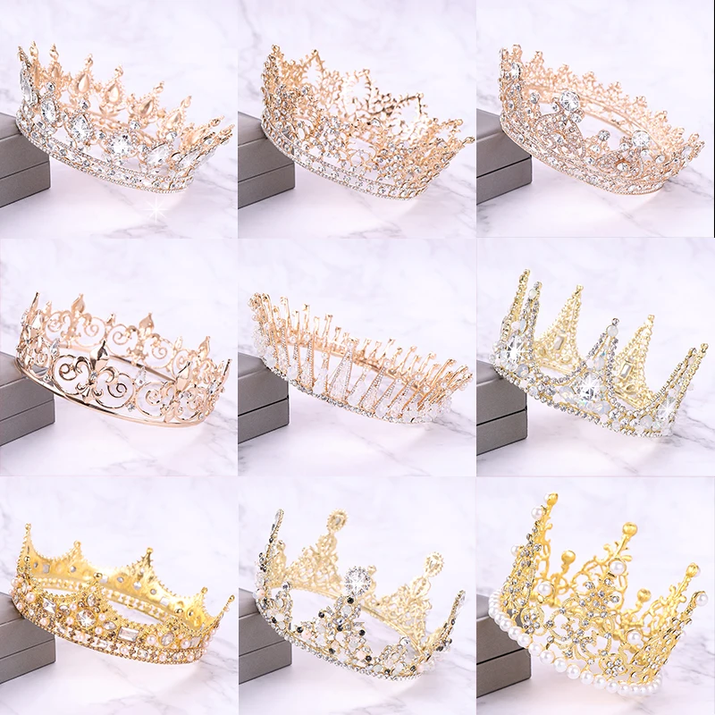 Тиара и короны с золотыми кристаллами свадебные аксессуары для волос в стиле