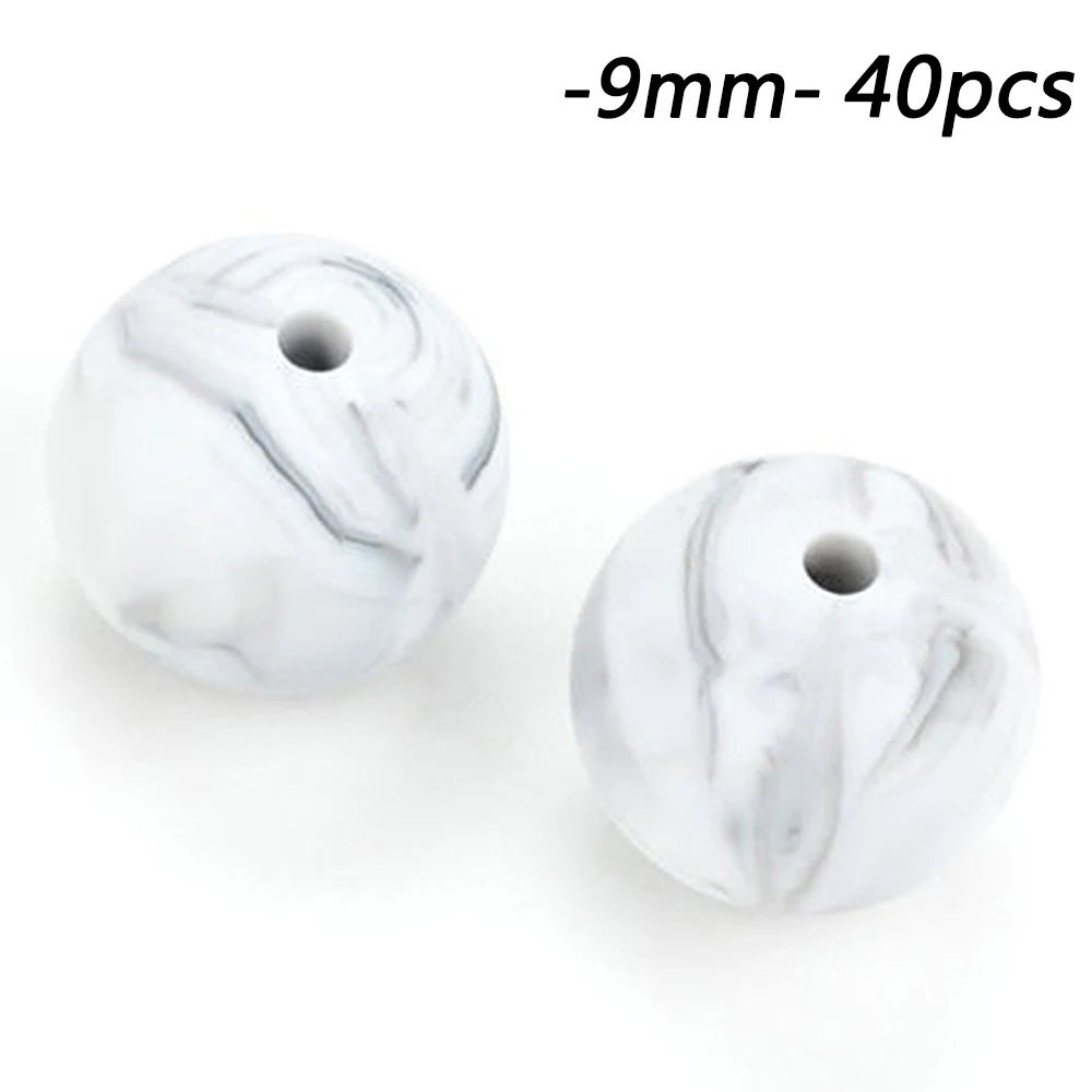 marble 9 мм круглые силиконовые бусы BPA 40 шт. соска зажим цепи аксессуары уход за ребенком прорезывание зубов игрушки для малышей ожерелье DIY - Цвет: marble