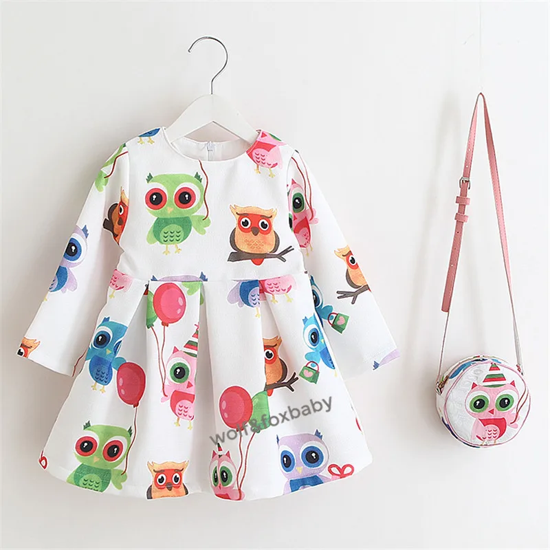Комплект из льняного платья с принтом для маленьких девочек 2-8 лет+ сумка, платье принцессы с длинными рукавами на лето, весну и осень