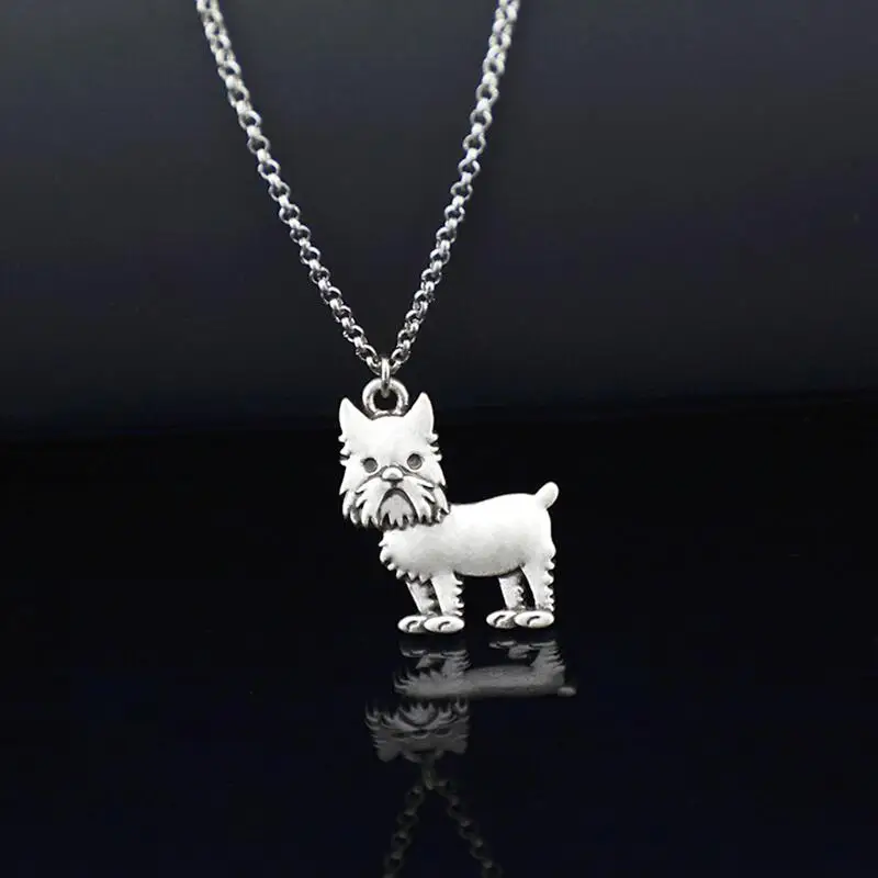 Retro Silver Color Stainless Steel Long Chains Colar Brussels Griffon Pendant Necklace Women Dog Charm Necklaces For Girls Gifts | Украшения