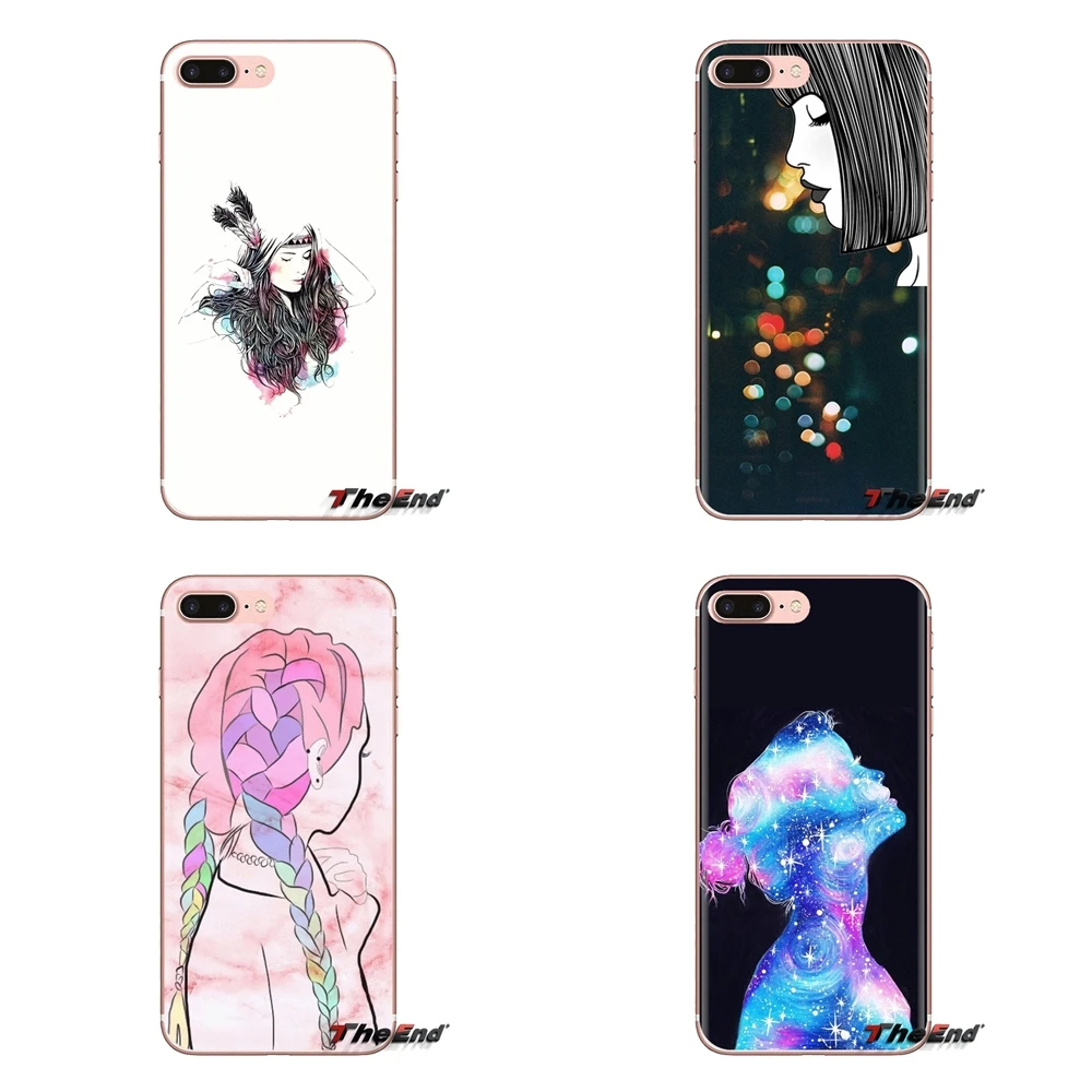 For iPod Touch Apple iPhone 4 4S 5 5S SE 5C 6 6S 7 8 X XR XS Plus MAX lovely figure sketch girl Soft Transparent Cases Covers |