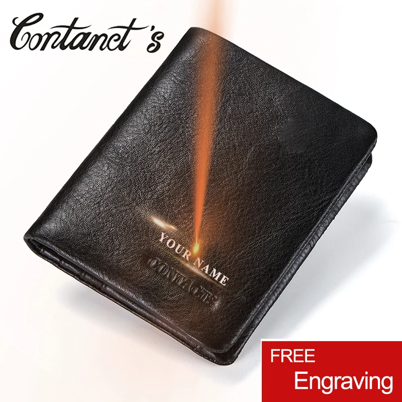 

Contact's Card Holder Wallet Genuine Leather Men Short Wallets Male Zipper Coin Purse High Quality Small Portomonee PORTFOLIO