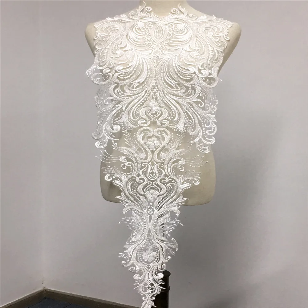 

1 Piece Retro Large Pearl Beaded Sequined Lace Applique On Mesh Embroidery Flower Fabric For Sewing Supplies Dress Crafts 97*32