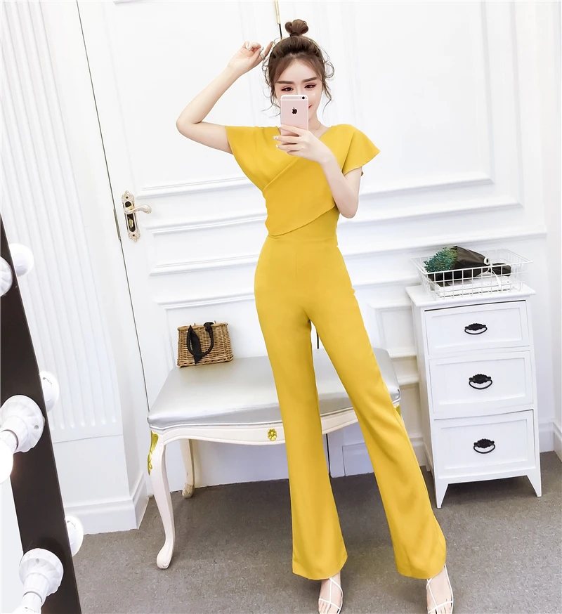 Женские длинные брюки новые летние шифоновые Комбинезоны с V-образным вырезом