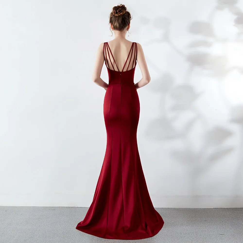 

Sladuo Women Elegant Wine Red Sexy Deep V Off Shoulder Sequin Middle Split Mermaid Dresses Backless Maxi Evening Party Dress
